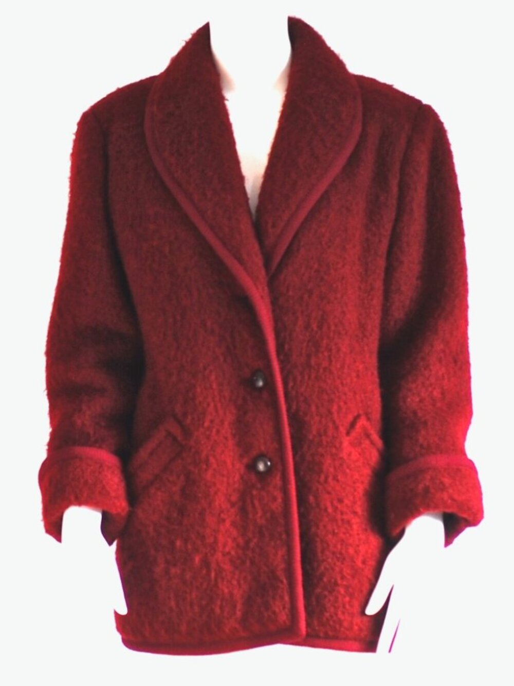 Saint Laurent Wool & Mohair 1980's Short Burgundy Coat - France